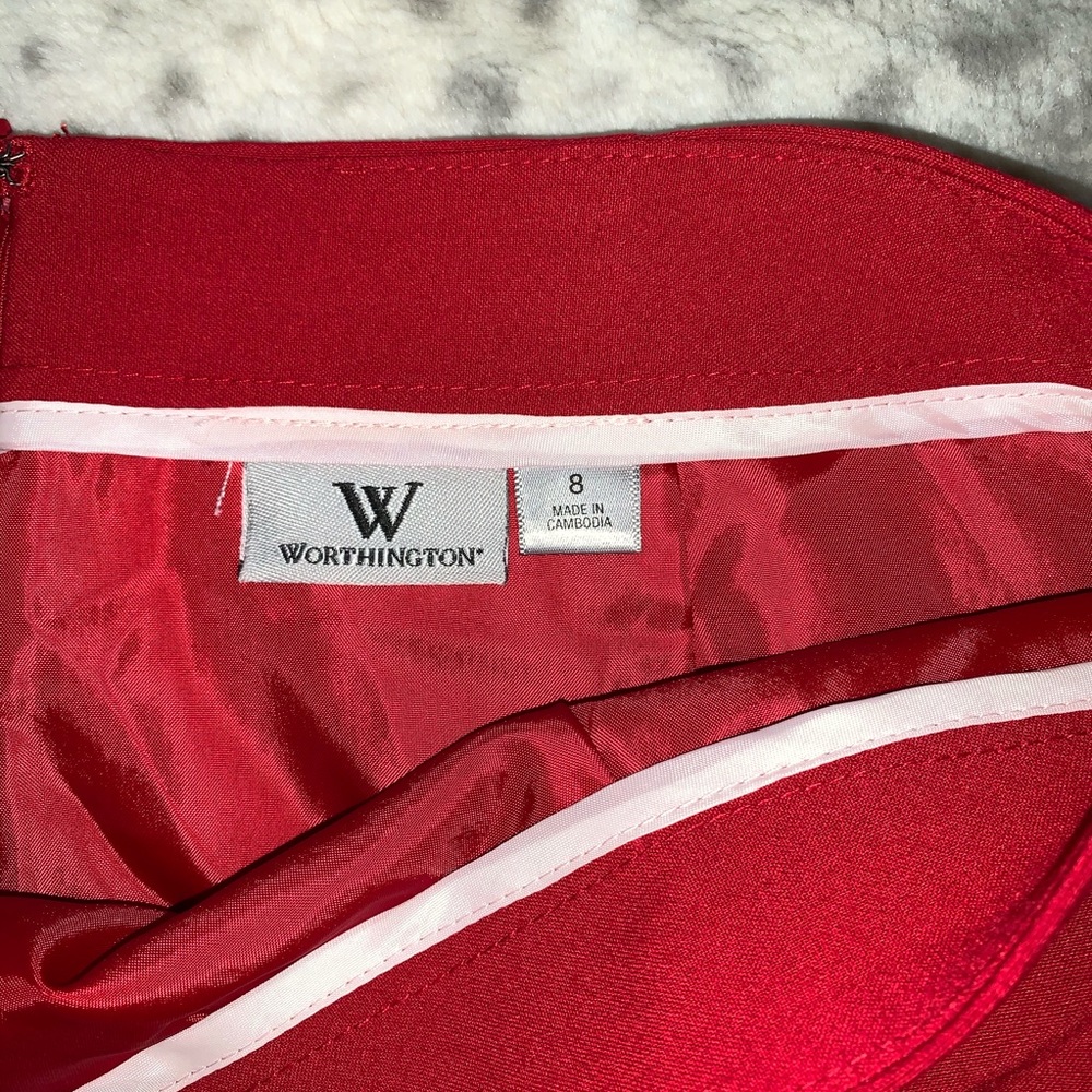 Business Casual red black knee length skirt